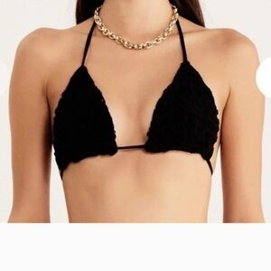 NWT Revolve Rumer Black Ines Triangle Crochet Swim Top. Sz L